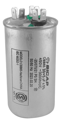 Capacitor Doble Dual 30 + 5 Mf Sicap Metálico Refrigeración