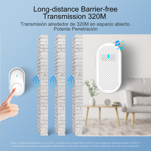 Timbre Inalámbrico Impermeable D11, 1 Transmisor, 3 Receptor