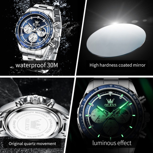 Reloj De Acero Inoxidable 2945 Chronograph Luminous Para Hom