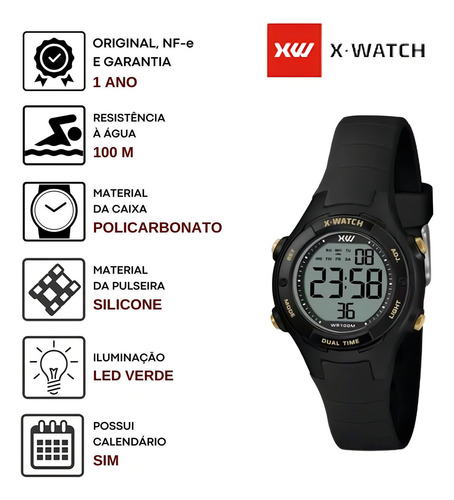 Relógio Pulso Criança Digital Silcone Prova D`água Esportivo Cor Xkppd093 - Preto Cor Do Fundo Lcd Positivo