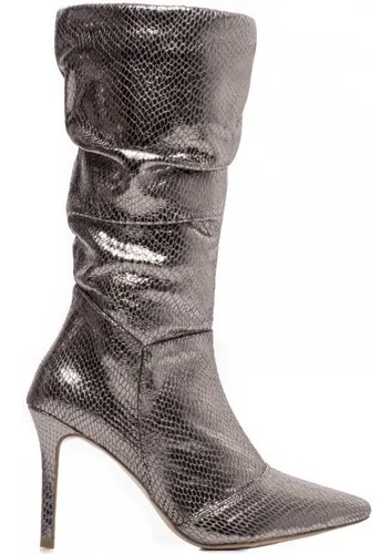 Bota Cano Longo Salto Fino Napa Croco Cor Prata Velho