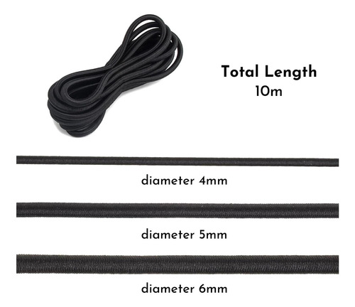 Leliafleury De 10 Metros Cord Negro 4 Mm Cordillera Elástica