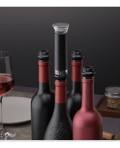Imagen 4 de 7 de Set 4 Tapón Y Bomba De Vacío Vinos - Preserva Mejor Tu Vino