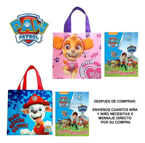 15 Bolsas Dulceros + 15 Libros Colorear Paw Patrol Escoger