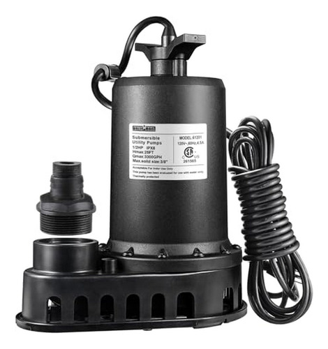 Bomba De Agua Sumergible Wassermann 1/2hp, 3300gph, Portátil