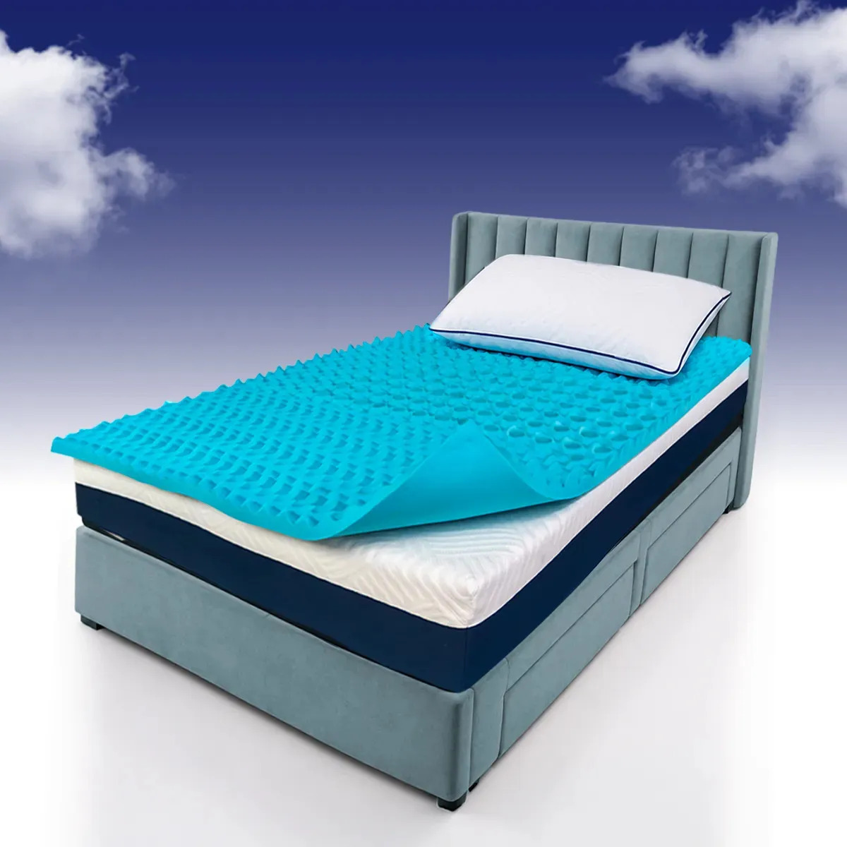 Colchoneta Bludream Memory Foam Topper Individual 100×190×5 Cm Azul + 1 Almohada Ajustable