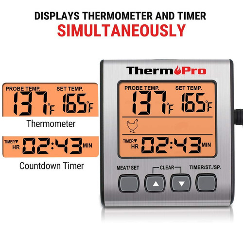 Imagen 5 de 7 de Termómetro Digital Con Sonda Thermopro Tp16 Carnes Timer