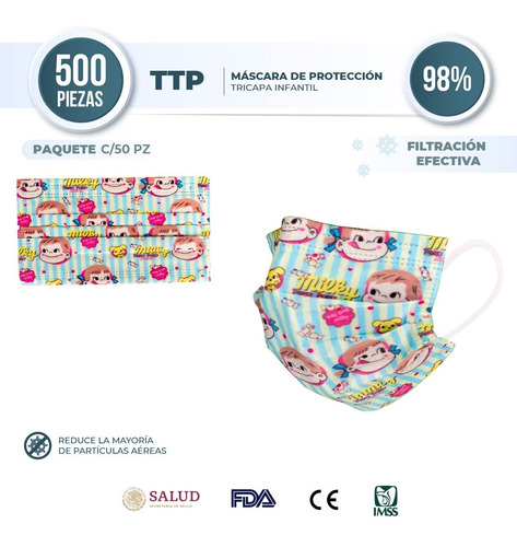 Cubrebocas Tricapa Infantil Ttp 300 Piezas Embolsado Mayoreo