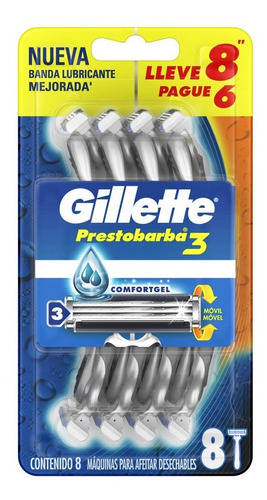 Afeitadora Gillette Comfortgel Prestobarba3 - 8 Und