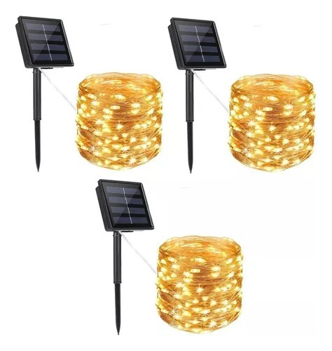 Pack X 3 Luz Guirnalda Solar Alambre 300 Led / Luz Cálida 