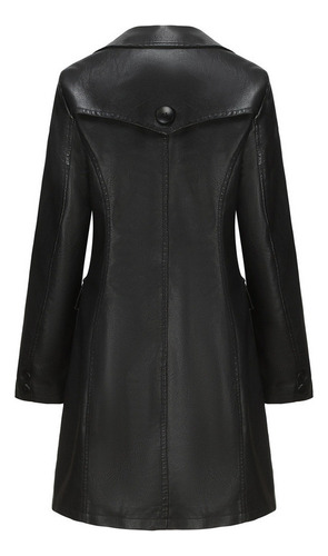 Chaqueta Larga Cuero Para Mujer Cuero Pu Cortavientos Abrigo