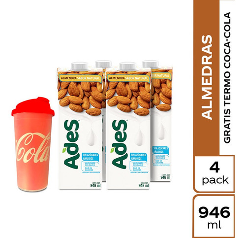 Pack Bebida De Almendras Ades 946ml X 4 Unds + Mug