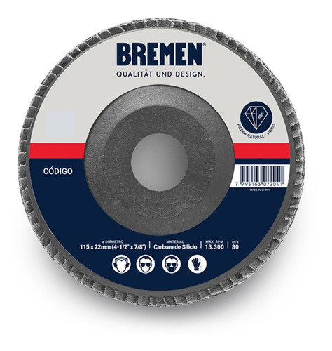 Disco Flap Bremen 115 Mm Carb. Silicio X 10 U. Piedra Vidrio Color Gris Grano 40