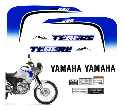 Kit Adesivos Tenere Xtz 250 Moto Yamaha Completo 2011/2012 Cor Azul