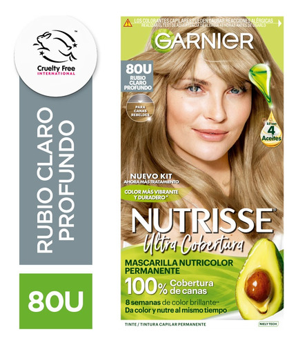 Kit De Tintura Garnier Permanente Nutrisse Ultra Cobertura Tono Tono 80U Rubio Claro