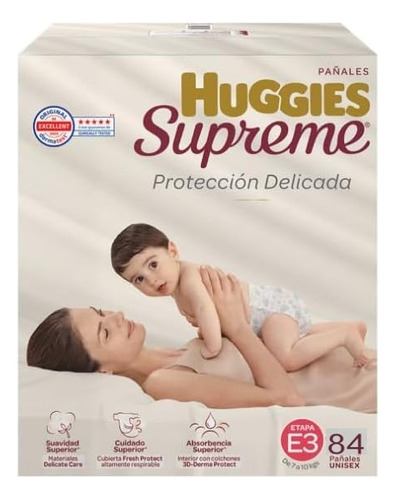 Pañales Huggies Supreme Etapa 3 Unisex 84 Pzs Caja Dañada