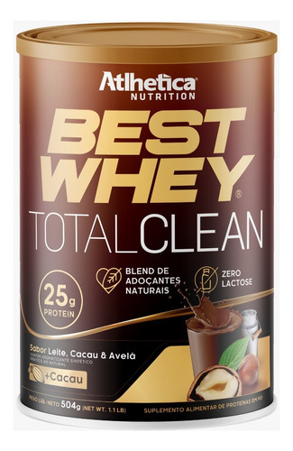 Best Whey Total Clean 504g - Atlhetica Nutrition Sabor Leite/Cacau/Avela