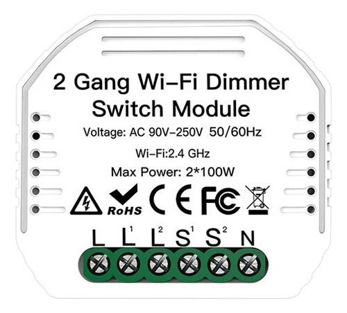 Módulo/switch Dimmer Wifi 2 Canales | Tuya Smart | Domótica