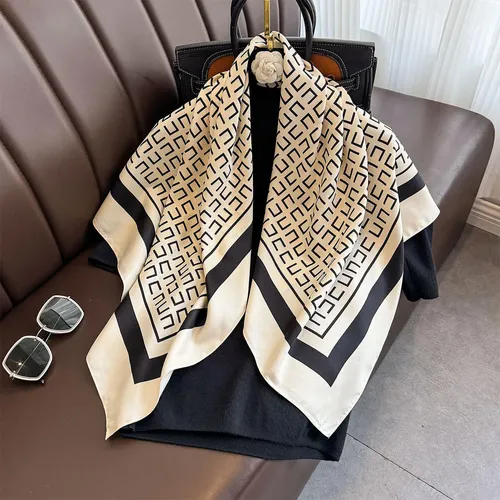 Lenço 90x90 Cetim Feminino Elegante Estampado Luxo Versátil Estampa 6