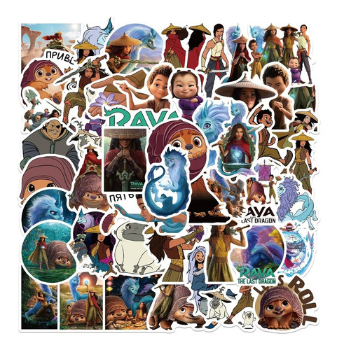 50 Stickers De Raya Y El Último Dragón - Etiquetas