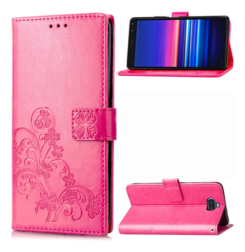 For Sony Xperia 20 Four-leaf Clasp Embossed Buckle Mobile Ph