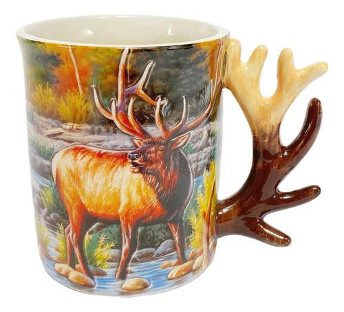 Rivers Edge Products Elk Taza De Café De Cerámica 3d Con Asa