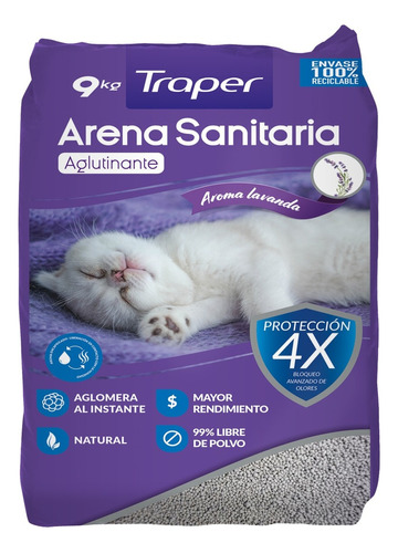 Arena sanitaria para gato Traper Lavanda 9kg