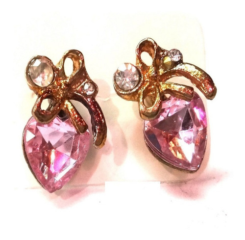 Zarcillos Accesorios Corazon Lazo Rosa Mujer Cristal 