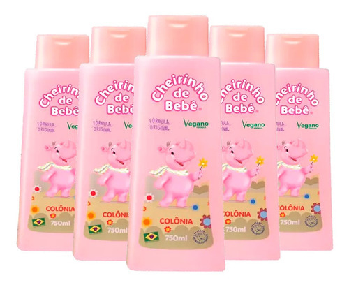 Kit Com 5 Deo Colônia Perfume Cheirinho De Bebê Rosa 750ml