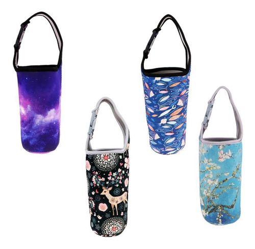 4 Uds. Portavasos De Neopreno Aislado, Bolsa Pez Flor Azul