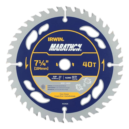 Disco Serra Circular Marathon 7.1/4 184mm 40 Dentes Irwin