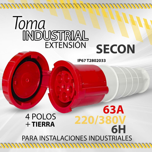 Toma Industrial Secon 4p+t 63amp- 220/380v Rojo / 10385