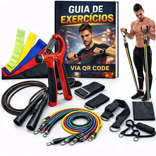 Kit 11 Elastico Exercicio + 5 Mini Band + Hand Grip + Corda