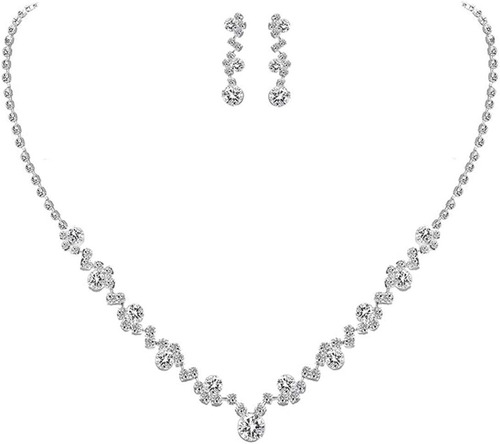Udora - Juego De Collar Y Aretes De Cristal Con Diamantes De