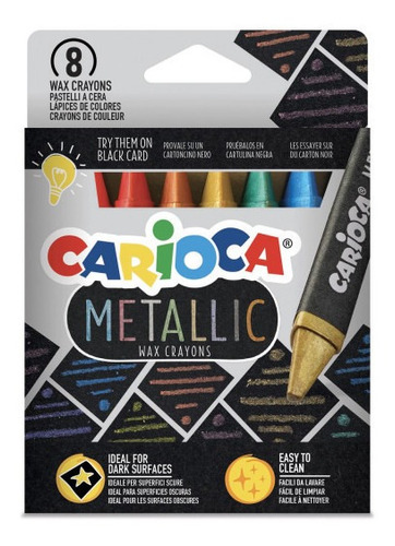 Crayones Metalizados Carioca X8 Colores Intensos Brillo