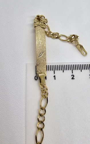 Esclava Pulsera Bebé Oro 10k Tejido Figaro 12.5cm Mariposa