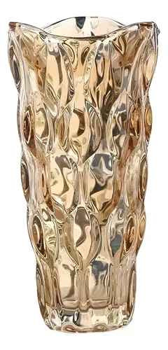 Vaso De Vidro Grosso Primeira Linha Flores, Decoração, Sala Cor Ambar Lapidado