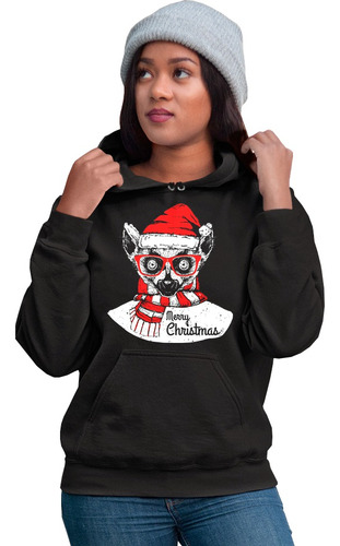 Sudadera Para Adulto Navideña De Merry Christmas Lemur 