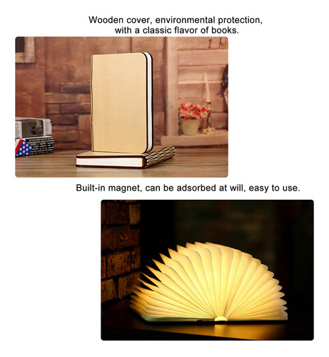 B Lámpara De Libro De Madera Lámpara De Noche Giratoria De