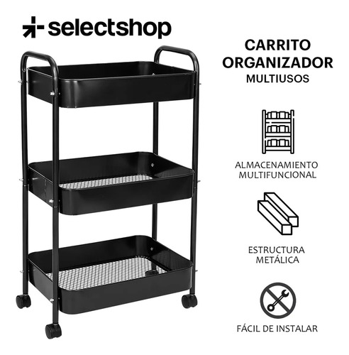 Carrito Organizador De Metal Transportador Metálico Ruedas Negro