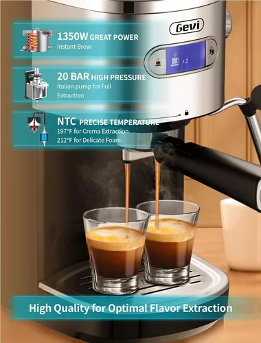 Gevi Cafetera de capuchino automática de calentamiento rápido de 20 bares  con espumador de leche espumante para espresso, tanque de agua extraíble de