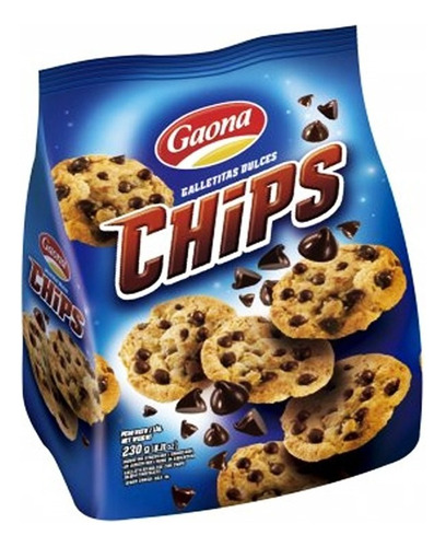 Dulces Gaona Galletas con  chips de chocolate de chocolate sin sal 230 g pack x 5