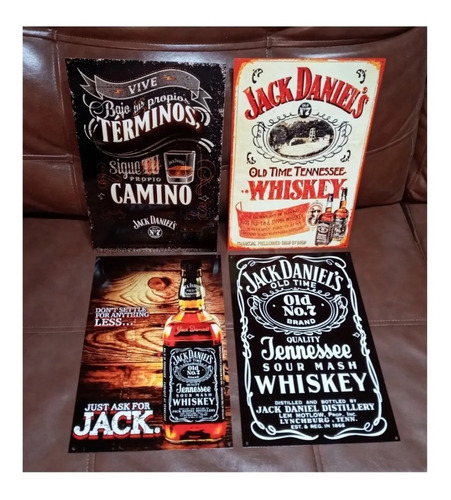 Placas Metalicos Pack 4 Diseños Jack Daniels Clasicos 40x28