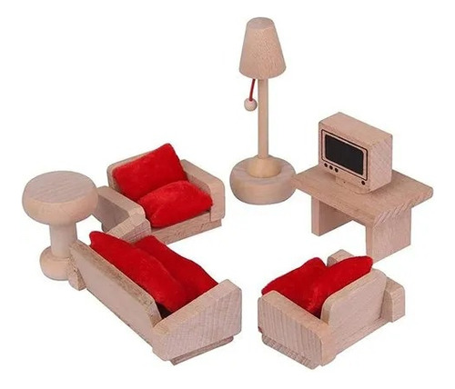 Muebles En Madera Para Casa De Muñecas, Living Completo