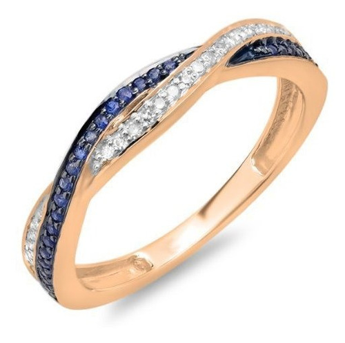 Anillo De Bodas Con Zafiro Azul Y Diamantes Para Mujer