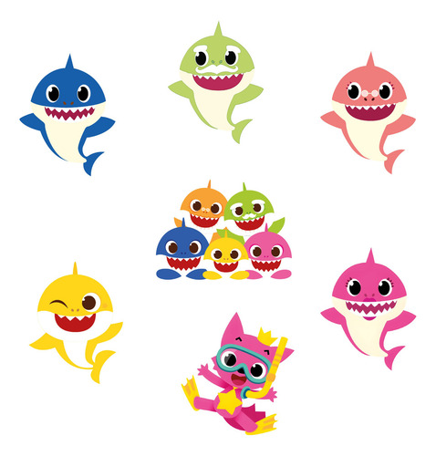 Figuras Baby Shark Base Rígida Kit 7 Pzas Coroplast 50 Cm Color Blanco