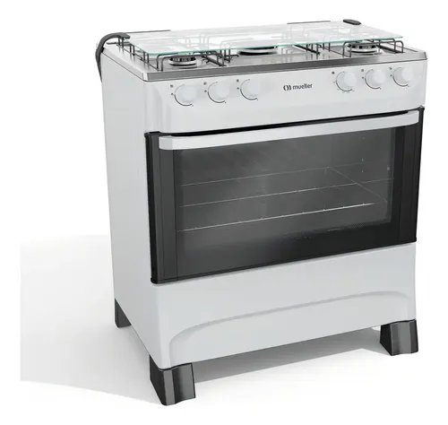 Fogão A Gás 5 Bocas Branco Mueller Ultra Chama Tampa Vidro Acendimento Manual MFI5BA