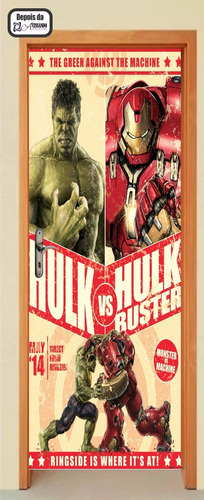 Adesivo Porta Parede Super Heroi Hulk X Homem De Ferro