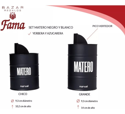 Set Matero Yerbera Azucarera Kit Latas Barril Azucar Yerba Plateado