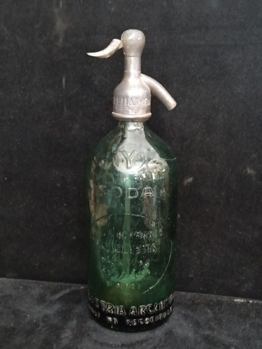 Antiguo Sifón Botella Verde Cabeza De Plomo Coincidente 750c